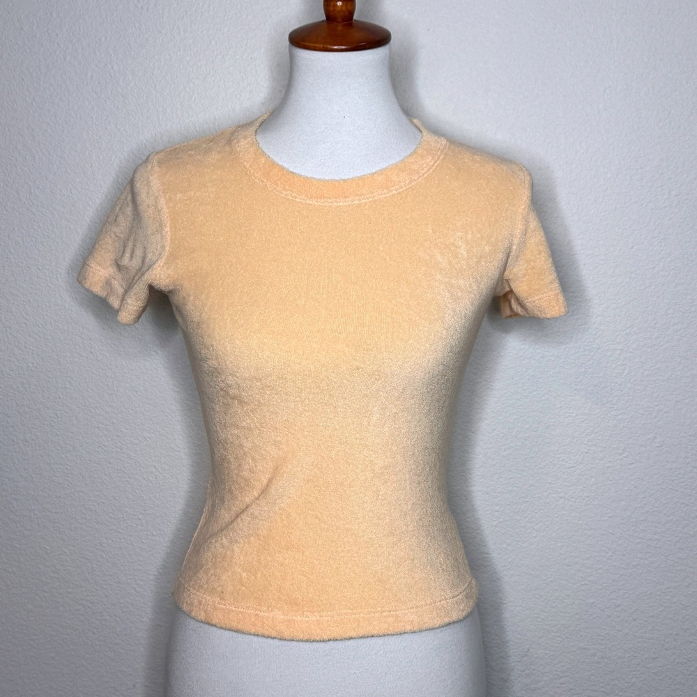 GIL‎ RODRIGUEZ Terry Corsica Short Sleeve Tee Top XS Peach Crew Neck USA Stretch